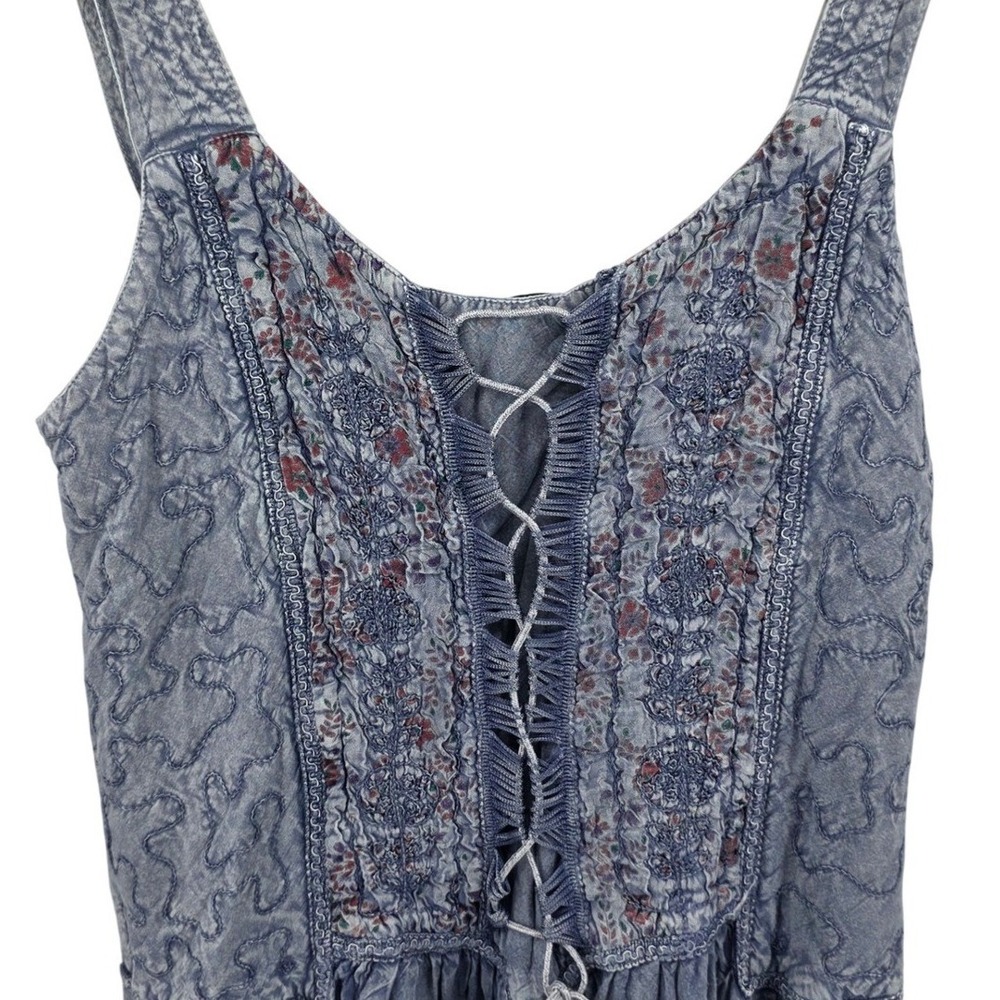 Coline Women's XL Floral Smocked‎ Bohemion Maxi Dress Sleeveless Blue Casual